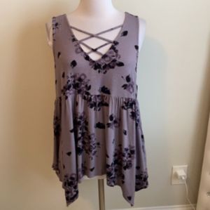 Torrid 00 Super Soft Purple Floral Handkerchief Babydoll Blouse Tank 0X